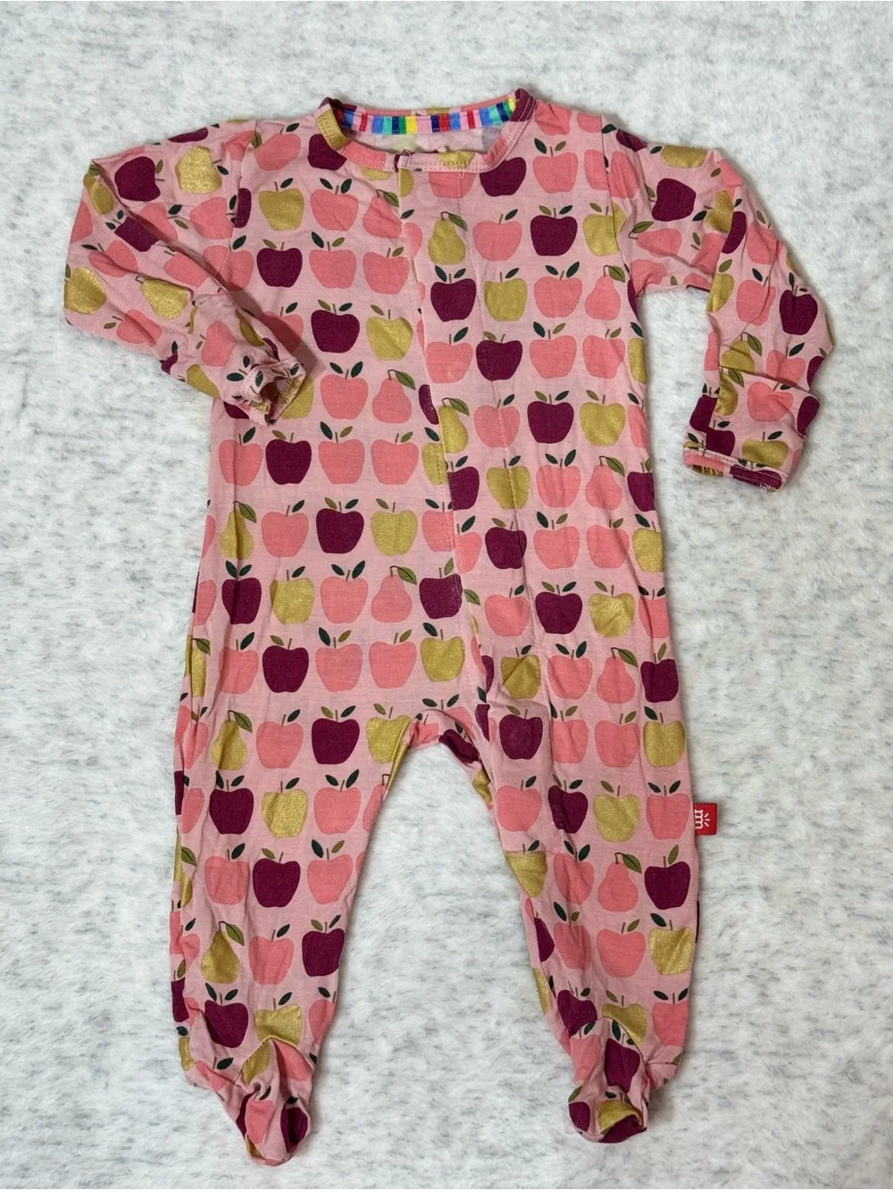 Magnetic Me Pink Apple Pear Footie Sleeper 0-3M Baby Girl Modal Gold Fruit